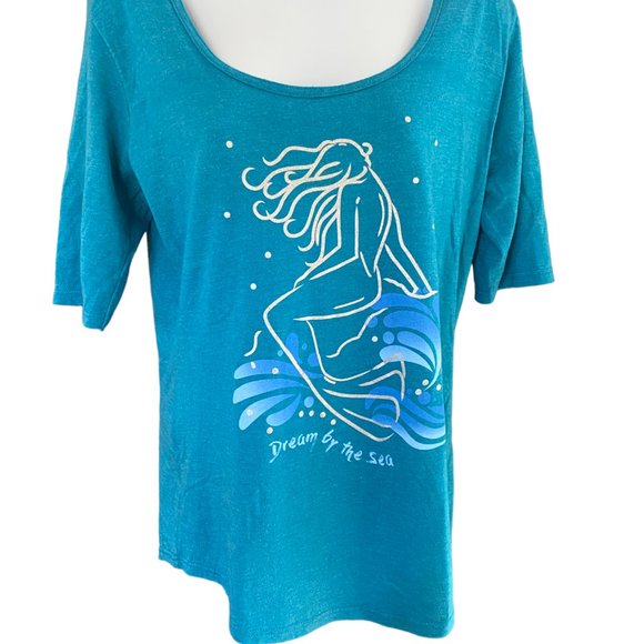Sotting Mermaid-Neck Short Sleeve T-Shirt Turquoise Sz L #04… - Picture 2 of 9